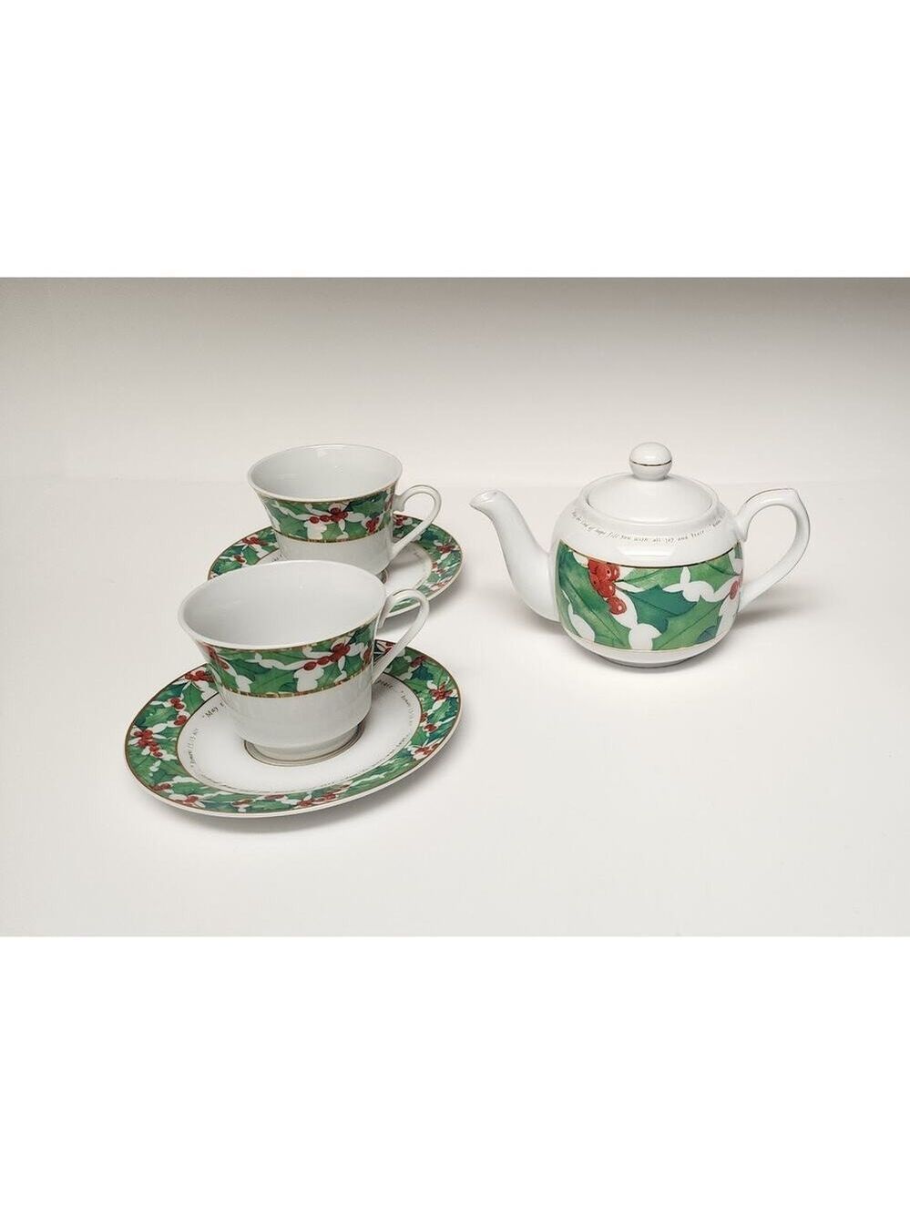 Day Spring Ceramic Tea Pot/Saucers Religious Romans 15:13 Siloam Springs AR